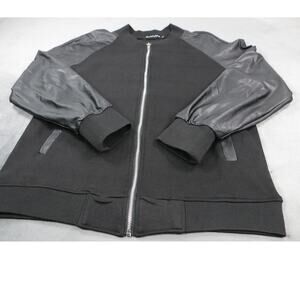 Womens Biker Jacket Faux Leather Whatlees Sleeve Black Zip Up  Large Fit